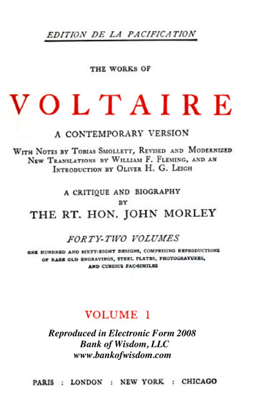 (image for) The Works of Voltaire, Vol. 1 of 42 vols + INDEX volume 43 - Click Image to Close
